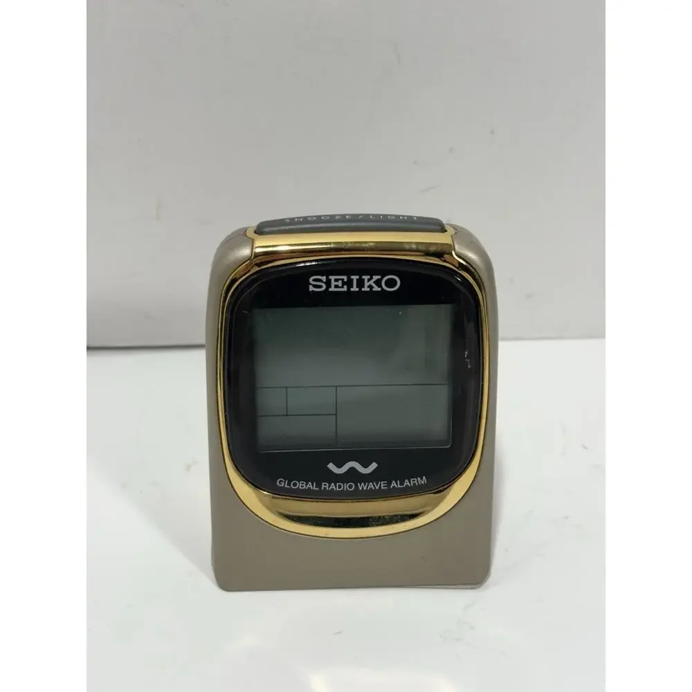 Seiko Digital Travel Alarm Clock Global‎ Radio Wave Control Gold Color